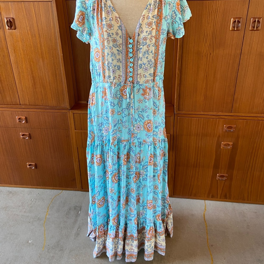 Blue and Orange Floral Maxi Dress